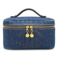 Chanel CC Logo Denim Vanity Handbag Makeup Pouch Blue Indigo Gold