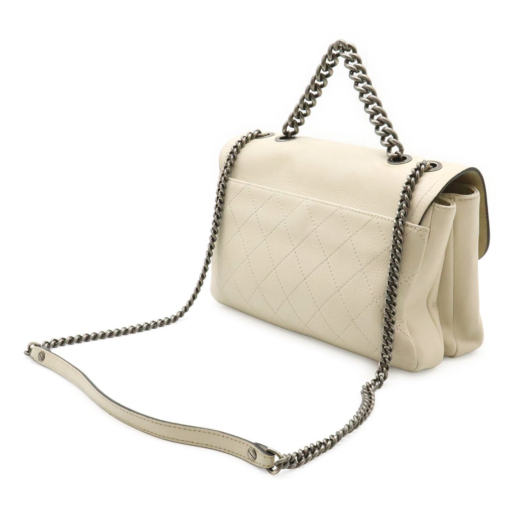 Chanel Axic Chain Shoulder Bag 2-Way Flap Ivory White Silver — view 2