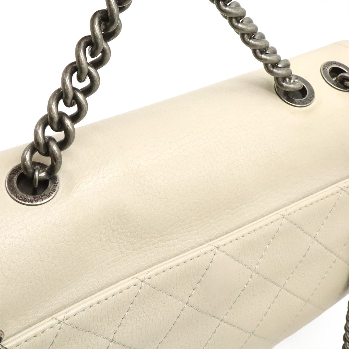 Chanel Axic Chain Shoulder Bag 2-Way Flap Ivory White Silver — view 8