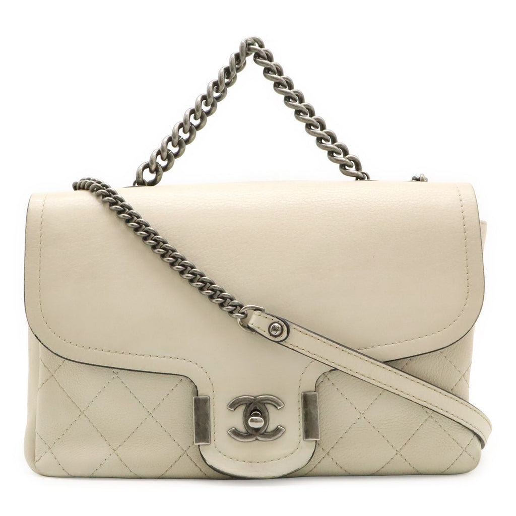 Chanel Axic Chain Shoulder Bag 2-Way Flap Ivory White Silver