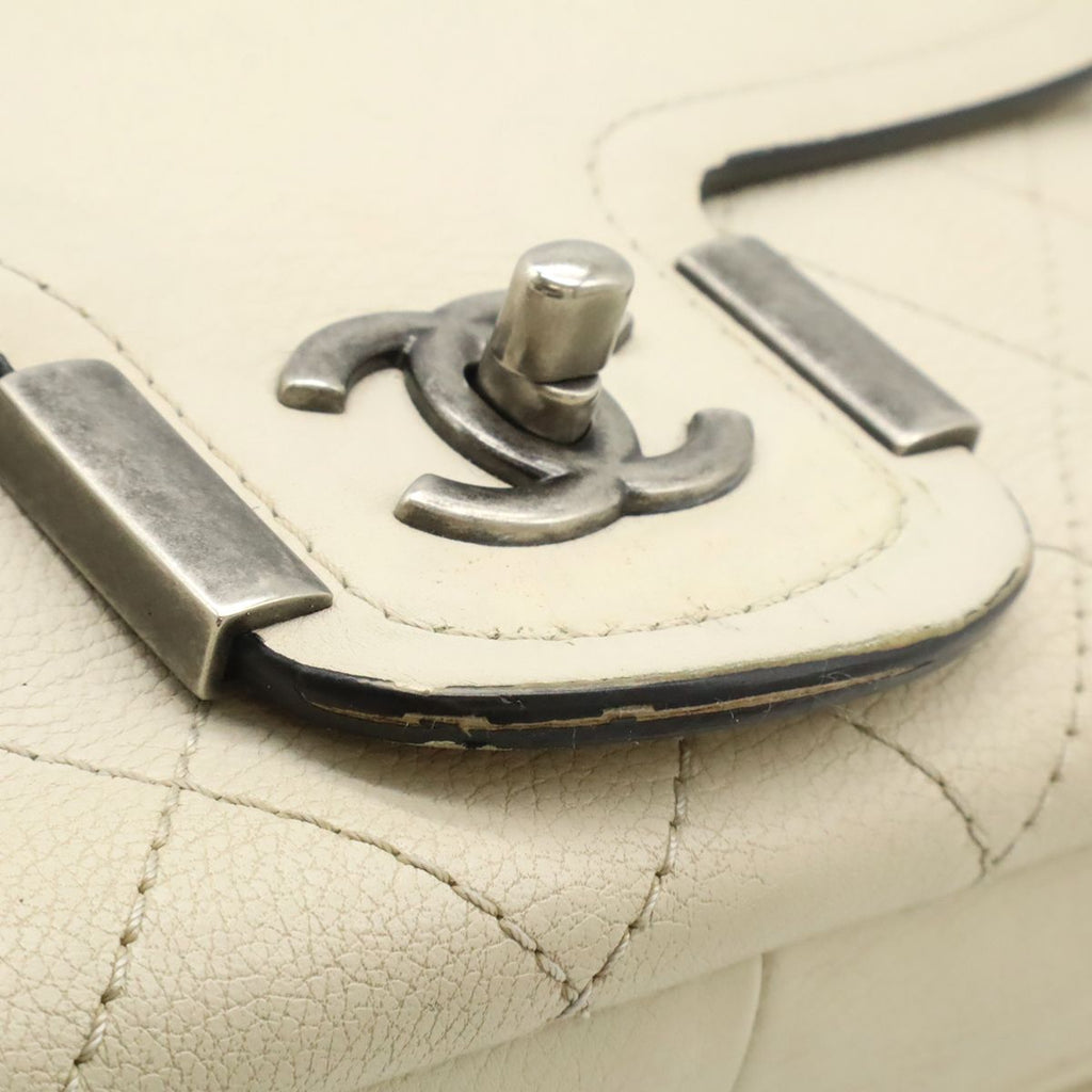 Chanel Axic Chain Shoulder Bag 2-Way Flap Ivory White Silver — view 9