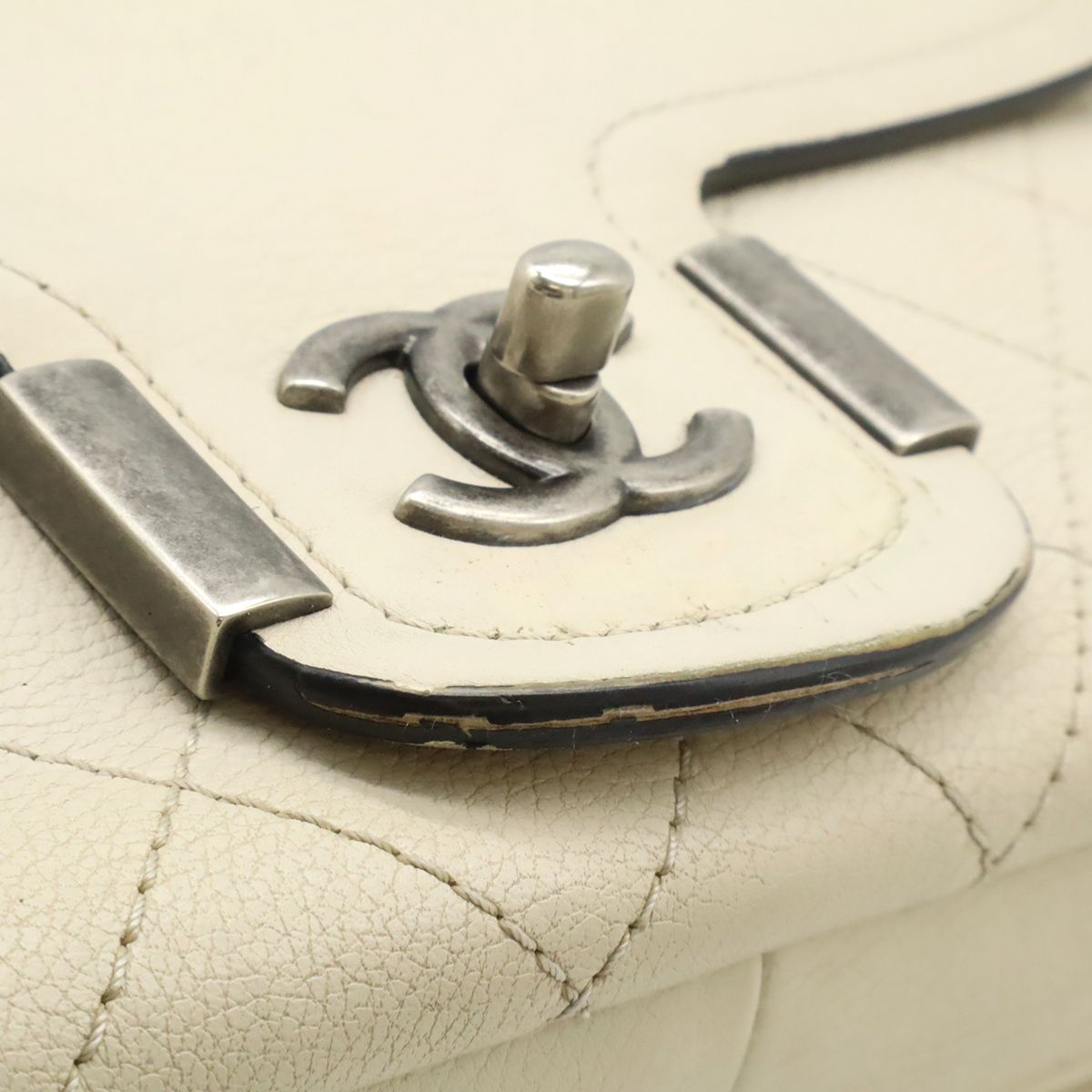 Chanel Axic Chain Shoulder Bag 2-Way Flap Ivory White Silver — view 9