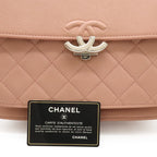 Chanel Half CC Logo Double Chain Shoulder Bag Leather Pink Silver — view 9
