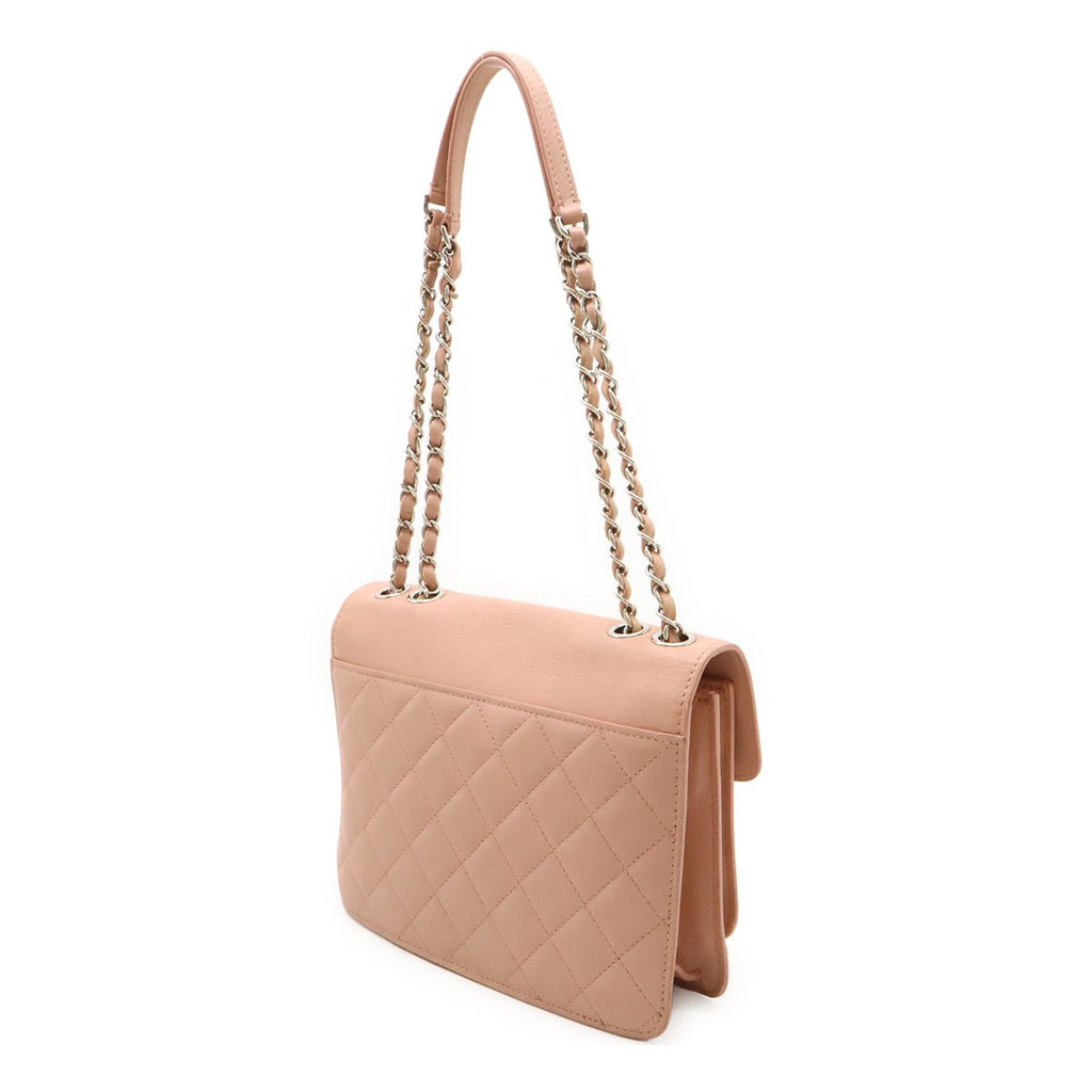 Chanel Half CC Logo Double Chain Shoulder Bag Leather Pink Silver — view 2
