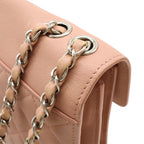 Chanel Half CC Logo Double Chain Shoulder Bag Leather Pink Silver — view 4