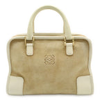 Loewe Amazona 28 Anagram Mini Boston Bag Suede Leather Ivory White Beige Gold