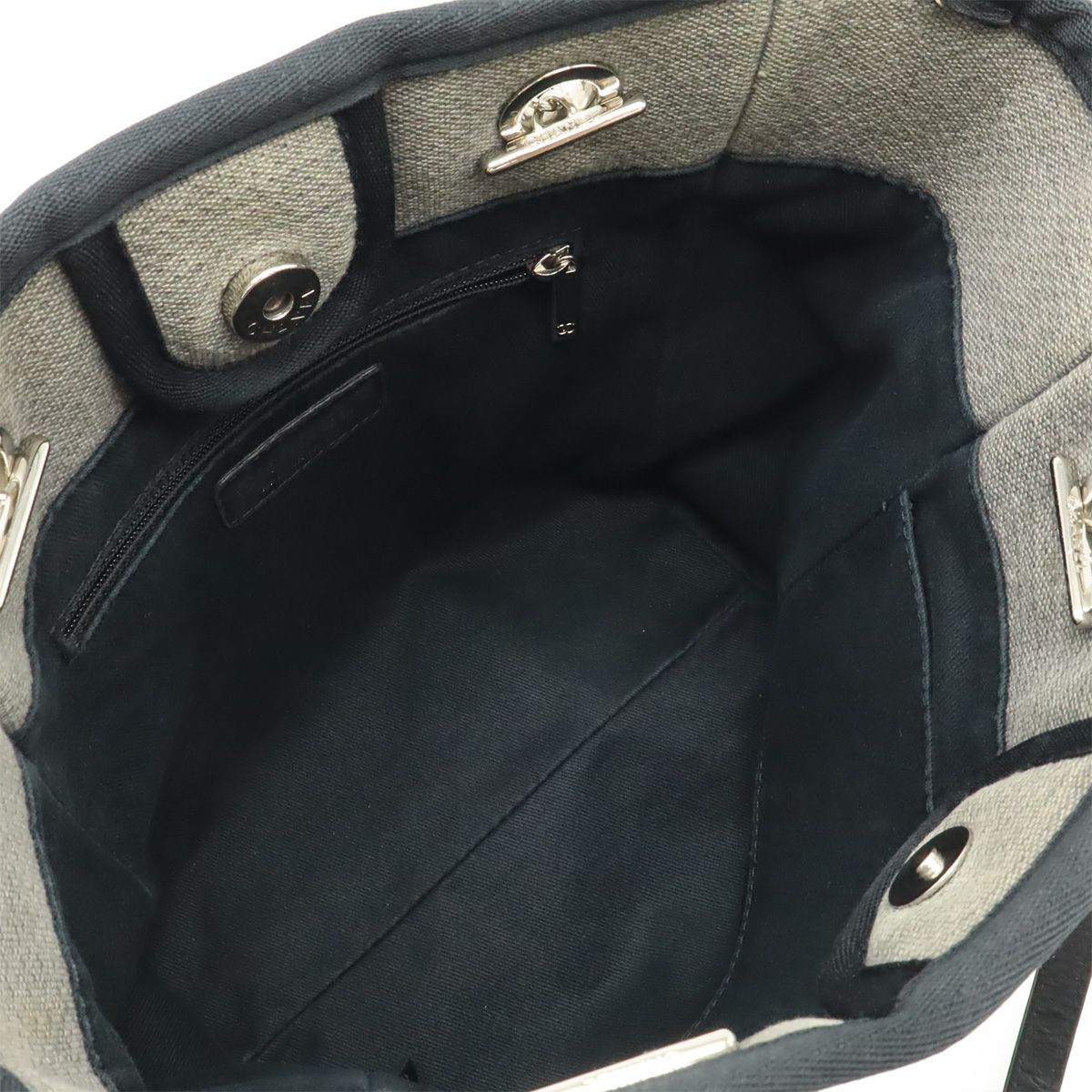 Chanel Deauville Tote Shoulder Bag Chain Canvas Leather Gray Black — view 5
