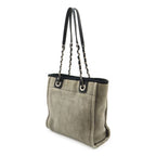 Chanel Deauville Tote Shoulder Bag Chain Canvas Leather Gray Black — view 2