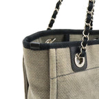 Chanel Deauville Tote Shoulder Bag Chain Canvas Leather Gray Black — view 6