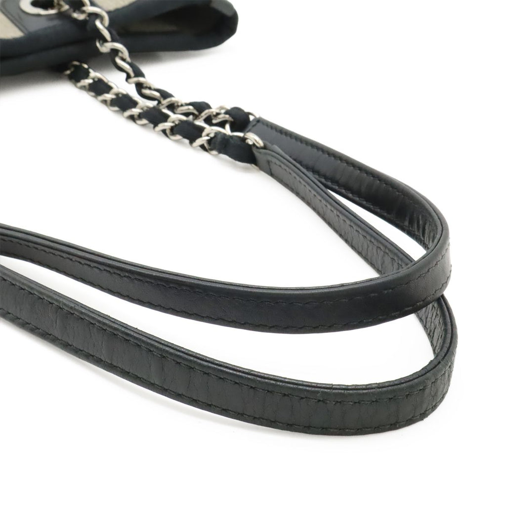 Chanel Deauville Tote Shoulder Bag Chain Canvas Leather Gray Black — view 4