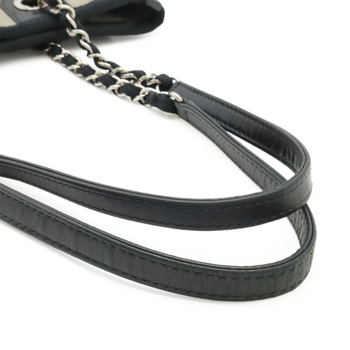 Chanel Deauville Tote Shoulder Bag Chain Canvas Leather Gray Black — view 4
