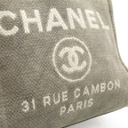 Chanel Deauville Tote Shoulder Bag Chain Canvas Leather Gray Black — view 8
