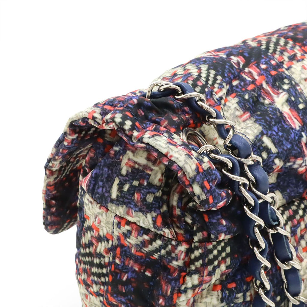 Chanel Tweed Print CC Logo Chain Shoulder Bag Nylon Navy Silver Pouch Out of — view 4