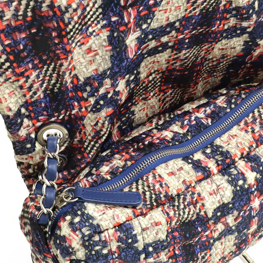 Chanel Tweed Print CC Logo Chain Shoulder Bag Nylon Navy Silver Pouch Out of — view 6