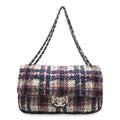 Chanel Tweed Print CC Logo Chain Shoulder Bag Nylon Navy Silver Pouch Out of