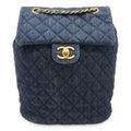 Chanel Quilted CC Logo Chain Shoulder Backpack Denim Leather Navy Gold