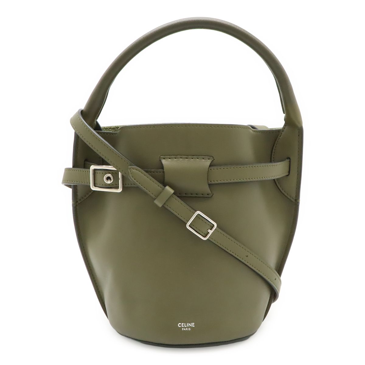 Celine Big Bucket Nano 2-Way Shoulder Bag Crossbody Leather Khaki Green Silver
