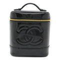Chanel CC Logo Vanity Handbag Makeup Pouch Cosmetic Enamel Patent Leather Black
