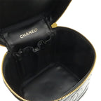 Chanel CC Logo Vanity Handbag Makeup Pouch Cosmetic Enamel Patent Leather Black — view 6