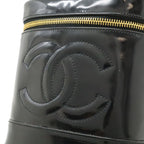 Chanel CC Logo Vanity Handbag Makeup Pouch Cosmetic Enamel Patent Leather Black — view 7