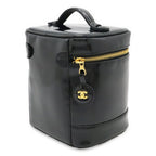 Chanel CC Logo Vanity Handbag Makeup Pouch Cosmetic Enamel Patent Leather Black — view 2