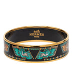 Hermes Enamel GM Cloisonne Bracelet Bangle Gold Black Plated