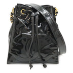 Chanel CC Logo Chain Shoulder Bag Drawstring Enamel Patent Leather Black Gold