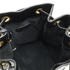 Chanel CC Logo Chain Shoulder Bag Drawstring Enamel Patent Leather Black Gold — view 8