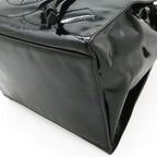 Chanel CC Logo Chain Shoulder Bag Drawstring Enamel Patent Leather Black Gold — view 3