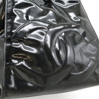 Chanel CC Logo Chain Shoulder Bag Drawstring Enamel Patent Leather Black Gold — view 7