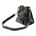 Chanel CC Logo Chain Shoulder Bag Drawstring Enamel Patent Leather Black Gold — view 2