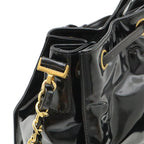 Chanel CC Logo Chain Shoulder Bag Drawstring Enamel Patent Leather Black Gold — view 4