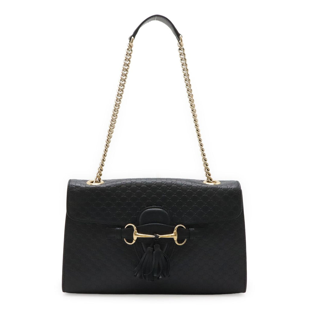 Gucci Micro Guccissima Emily Horsebit Chain Shoulder Bag Tassel Leather Black