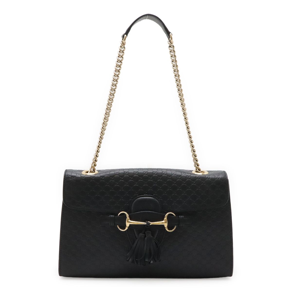 Gucci Micro Guccissima Emily Horsebit Chain Shoulder Bag Tassel Leather Black