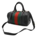 Gucci Sherry Line Mini Boston Bag Leather Black Green — view 2