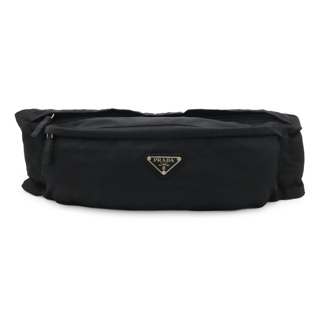 Prada Triangle Logo Belt Bag Waist Pouch Hip Nylon Black Silver