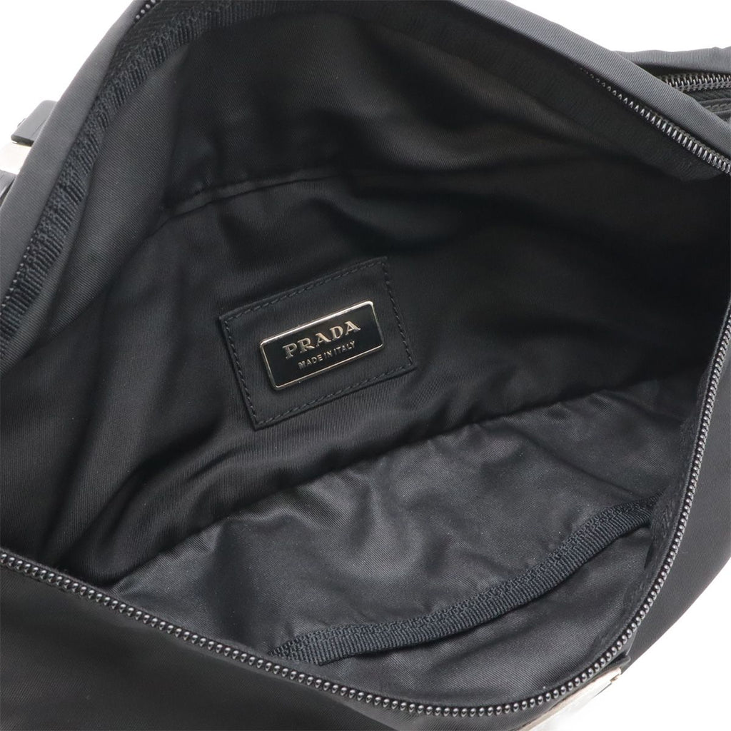 Prada Triangle Logo Belt Bag Waist Pouch Hip Nylon Black Silver — view 6