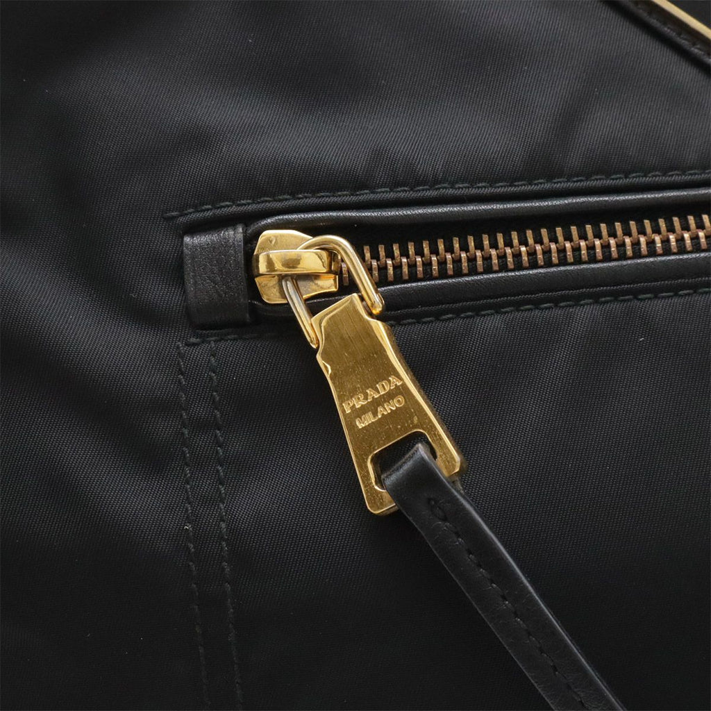 Prada Tote 2-Way Shoulder Bag Crossbody Nylon Leather Nero Black Gold — view 4