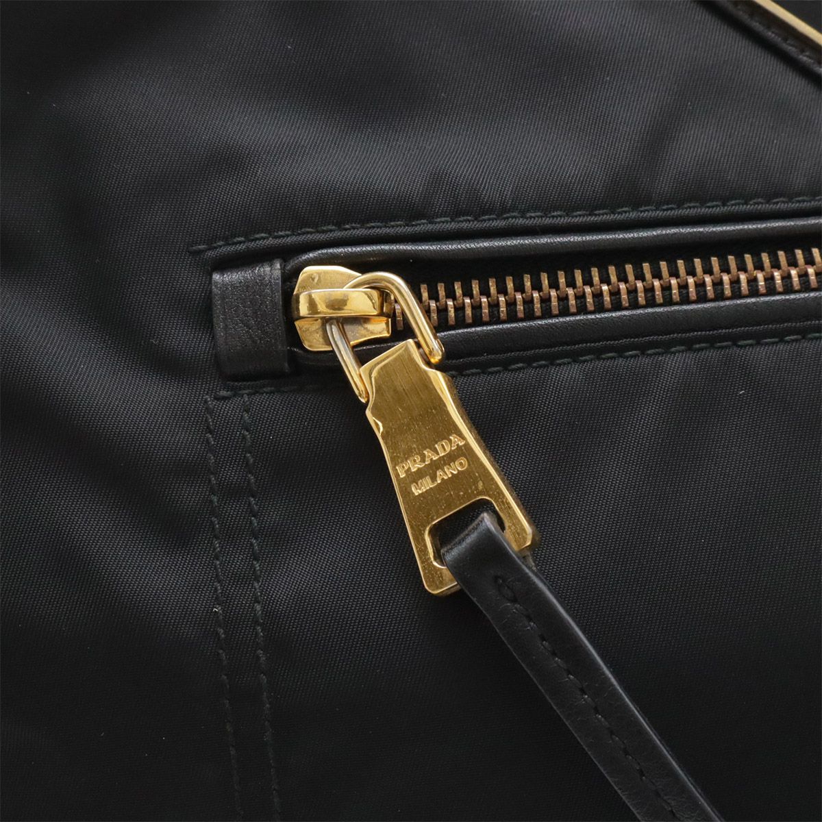 Prada Tote 2-Way Shoulder Bag Crossbody Nylon Leather Nero Black Gold — view 4