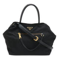 Prada Tote 2-Way Shoulder Bag Crossbody Nylon Leather Nero Black Gold
