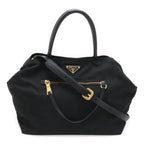 Prada Tote 2-Way Shoulder Bag Crossbody Nylon Leather Nero Black Gold