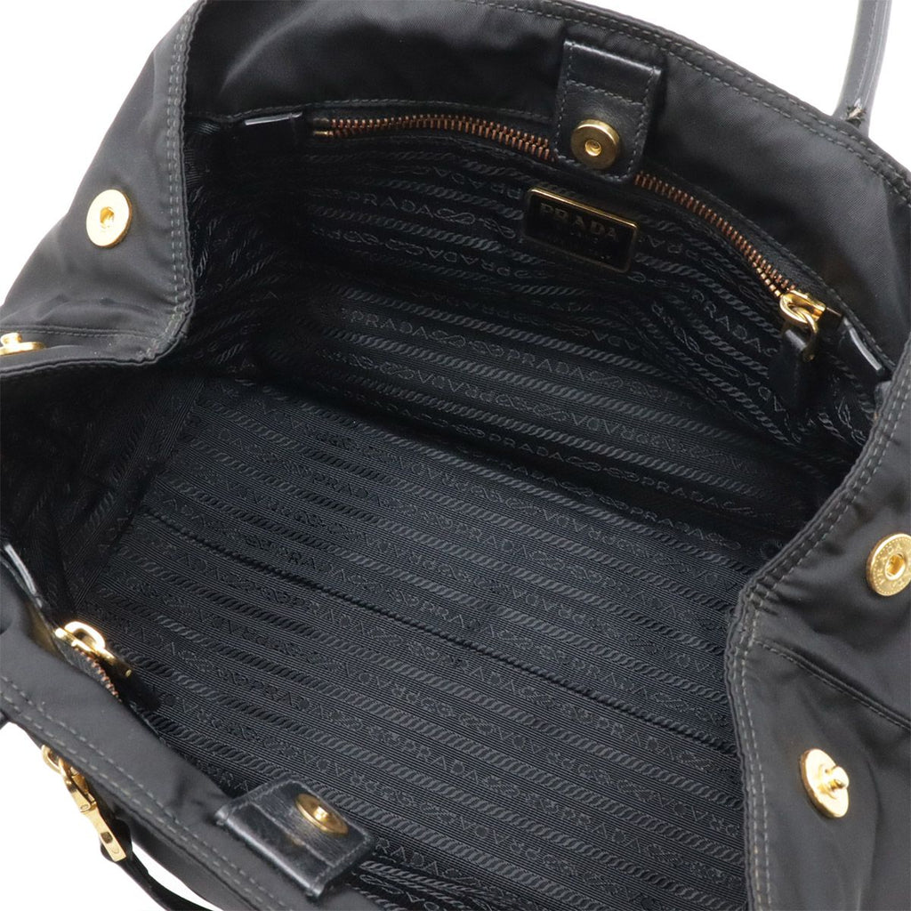 Prada Tote 2-Way Shoulder Bag Crossbody Nylon Leather Nero Black Gold — view 7