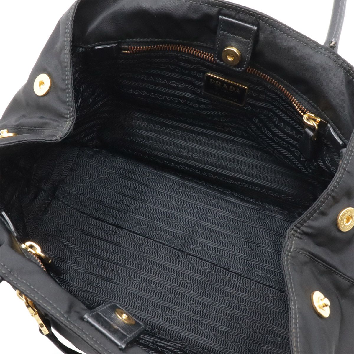 Prada Tote 2-Way Shoulder Bag Crossbody Nylon Leather Nero Black Gold — view 7