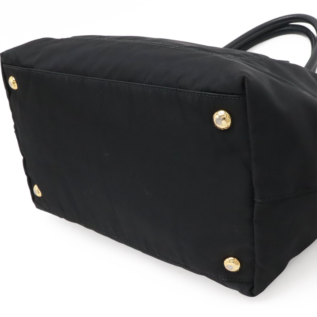 Prada Tote 2-Way Shoulder Bag Crossbody Nylon Leather Nero Black Gold — view 3