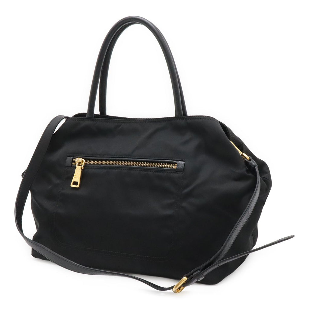 Prada Tote 2-Way Shoulder Bag Crossbody Nylon Leather Nero Black Gold — view 2