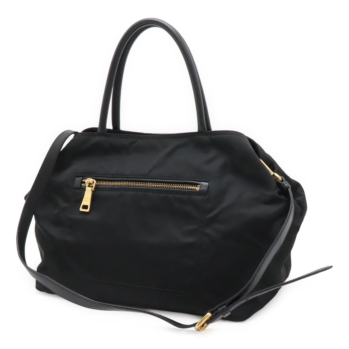 Prada Tote 2-Way Shoulder Bag Crossbody Nylon Leather Nero Black Gold — view 2