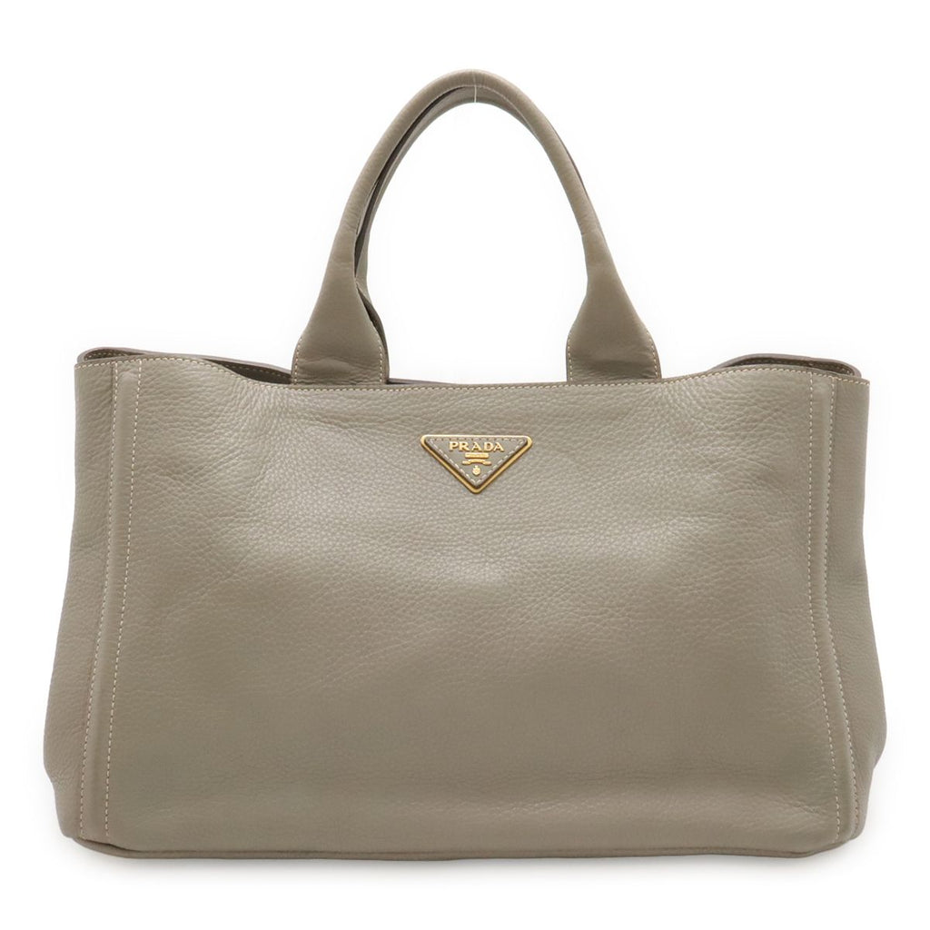 Prada Canapa Tote Large Handbag Leather Gray Gold