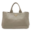 Prada Canapa Tote Large Handbag Leather Gray Gold