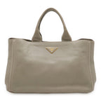 Prada Canapa Tote Large Handbag Leather Gray Gold