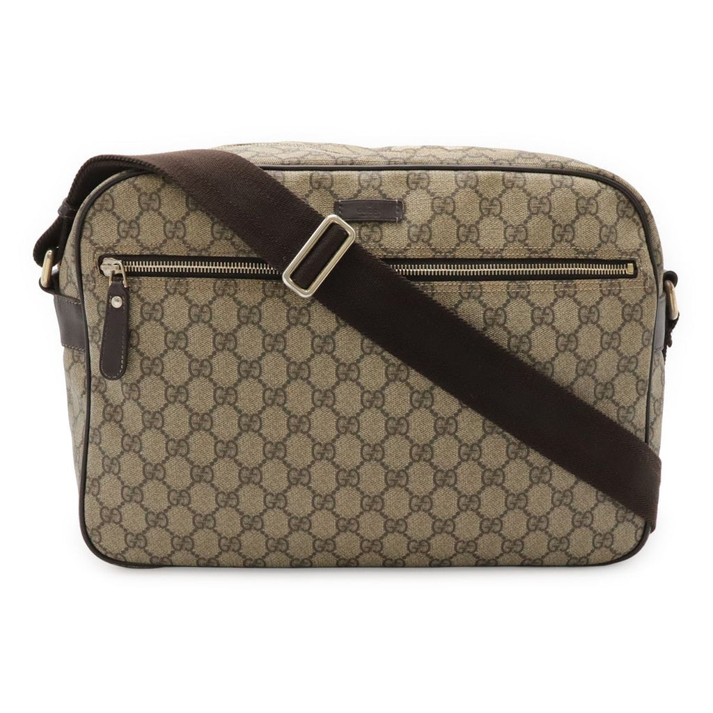 Gucci GG Plus Supreme Shoulder Bag Crossbody Leather Beige Brown Dark Gold